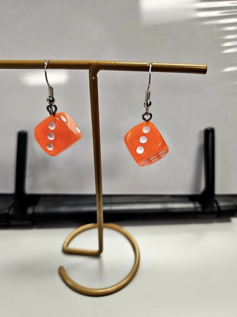 Orange & Silver Dice Drop Earrings